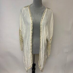 Rebellion Dusters Womens SZ L Ivory Fringe Crochet Boho Hippie Mystical NWT